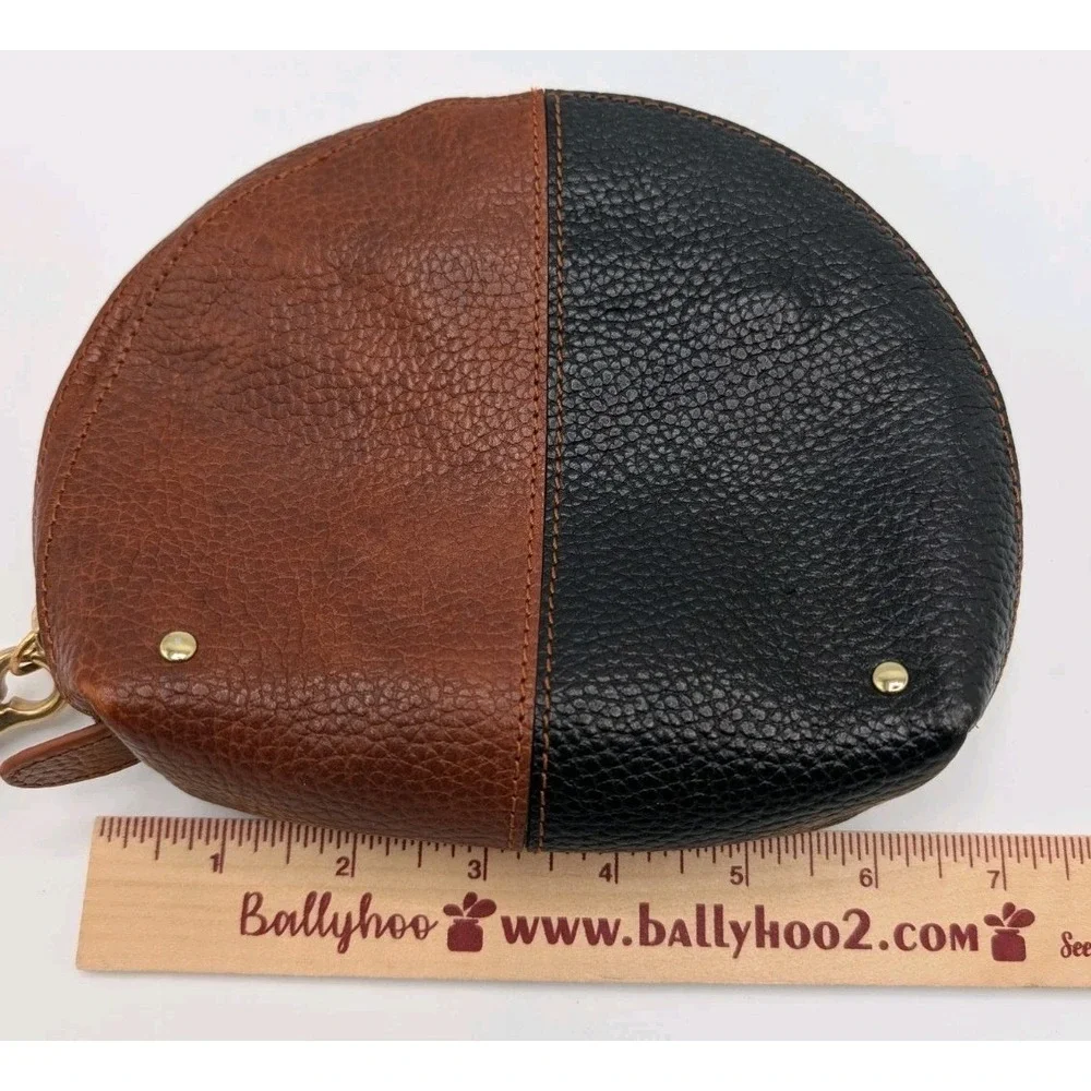 Abercrombie & Fitch Two Tone Pebbled Leather Zip Clutch Wristlet Pouch Boho Bag